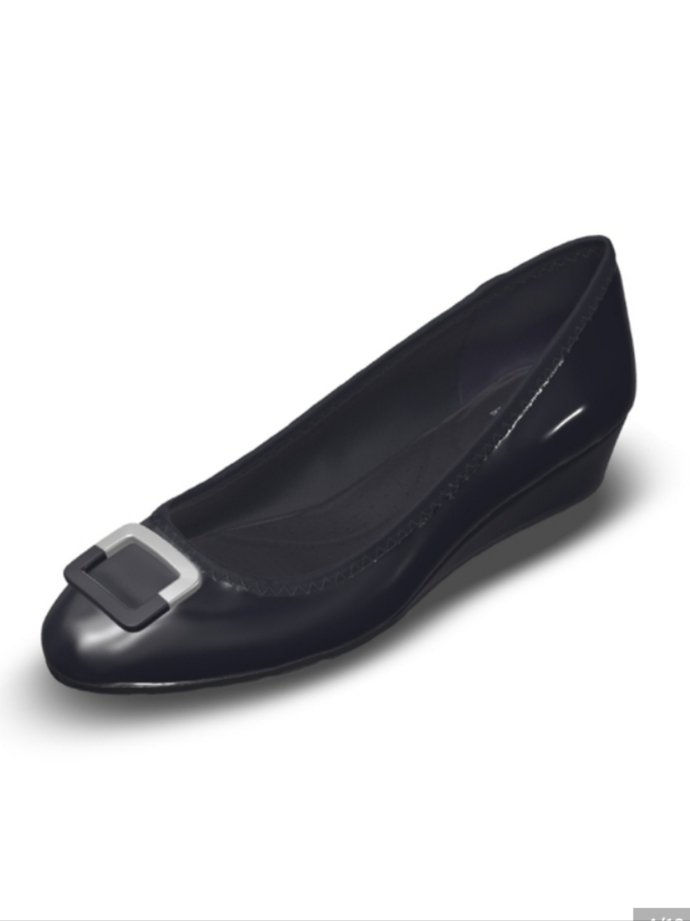 Bandolino TAD Dress Wedge Size 7 W Navy Patent Leather Look - Silver Buckle NEW
